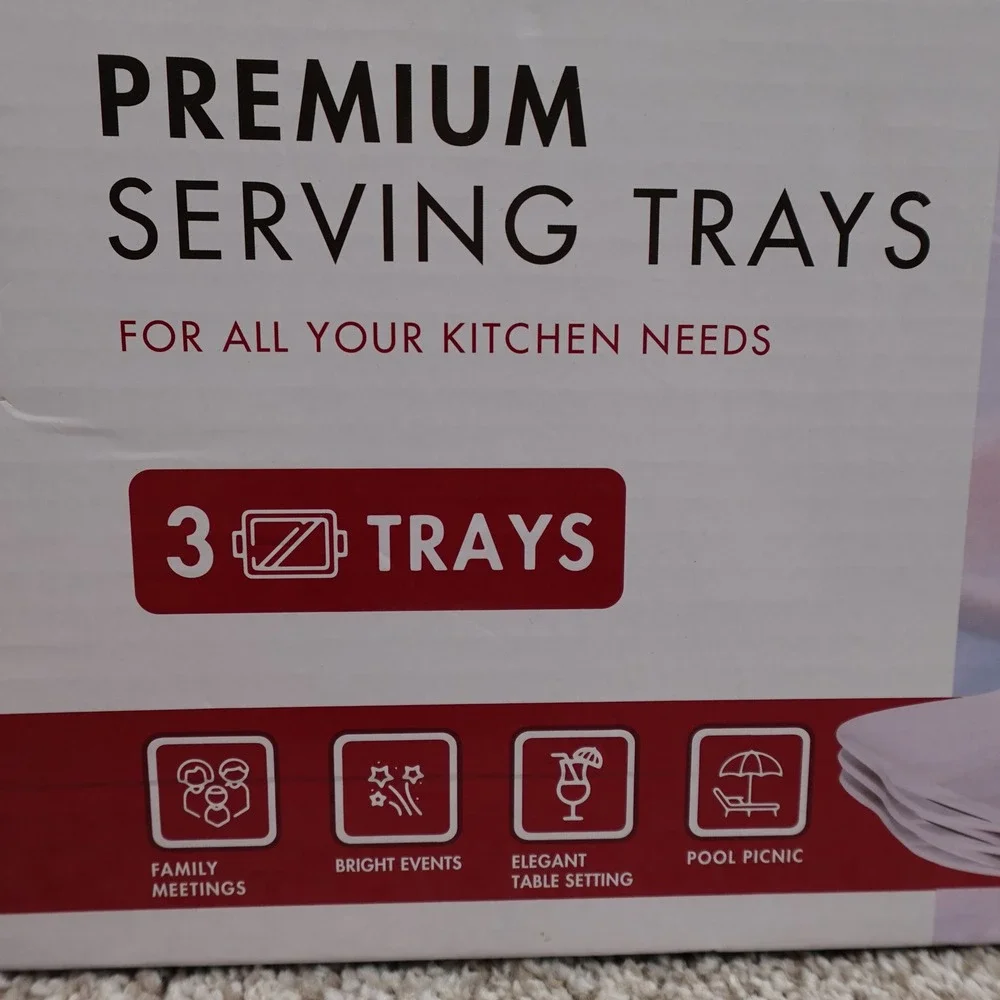 55 Kitchen‎ Premium White Serving Trays Set of 3 Rectangular 15x10 with Handles